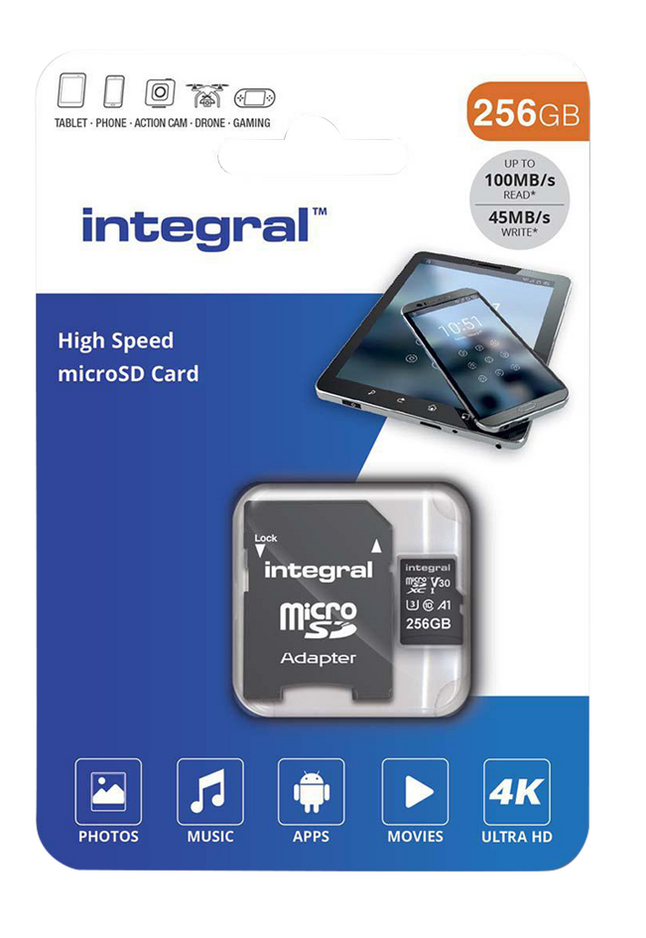 Integral geheugenkaart microSD met adapter V30 256 GB