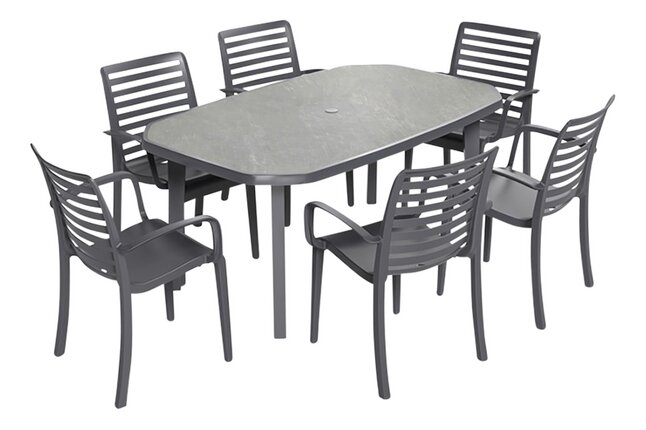 Grosfillex tuinset Miami/Slat Slate Grey/antraciet - 6 stoelen
