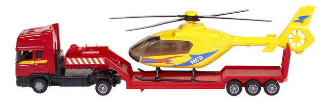 DreamLand Camion rouge avec hélicoptère jaune