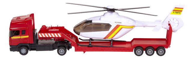 DreamLand Camion rouge avec hélicoptère blanc