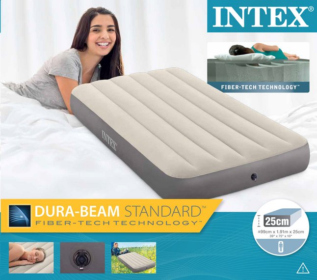 Intex Matelas Gonflable Pour 1 Personne Twin Dura Beam Standard Grisblanc Lg 99 Cm