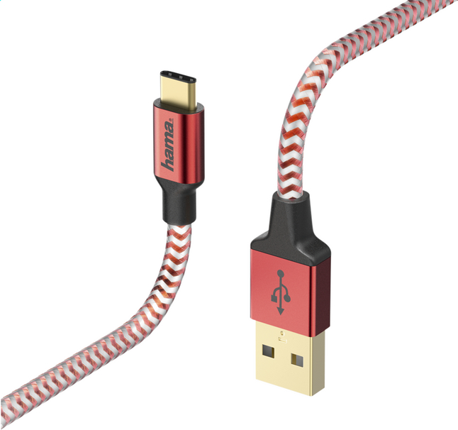 Hama kabel Reflective USB Type-C naar USB rood