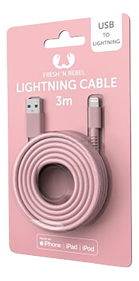 Fresh 'n Rebel kabel Lightning naar USB 3 m Dusty Pink