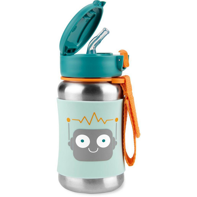 Skip*Hop Drinkfles met rietje Stainless Steel Spark Style Robot 350 ml